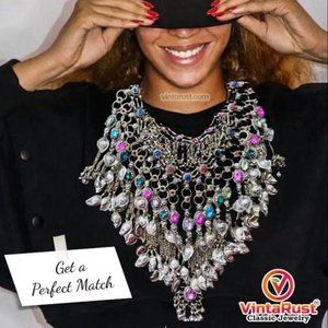 Vintage Tribal Afghan Bib Necklace, Oversized Necklace, Afghan Tribal Jewelry,